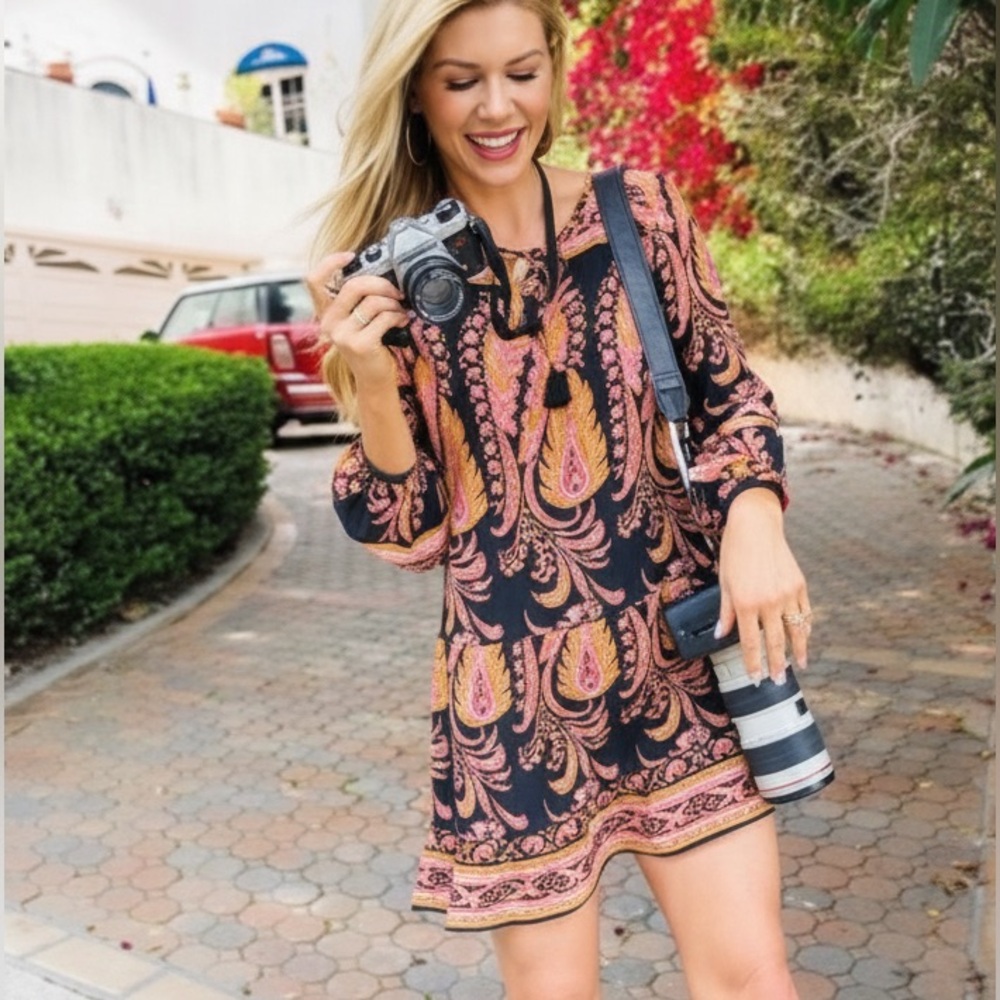 Calypso St. Barth Silk Renisma Boho Paisley Dress Sz XS Sz 0